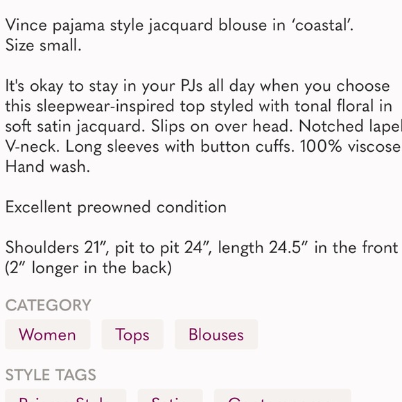 VINCE Pajama style jacquard satin floral blouse - Picture 12 of 12